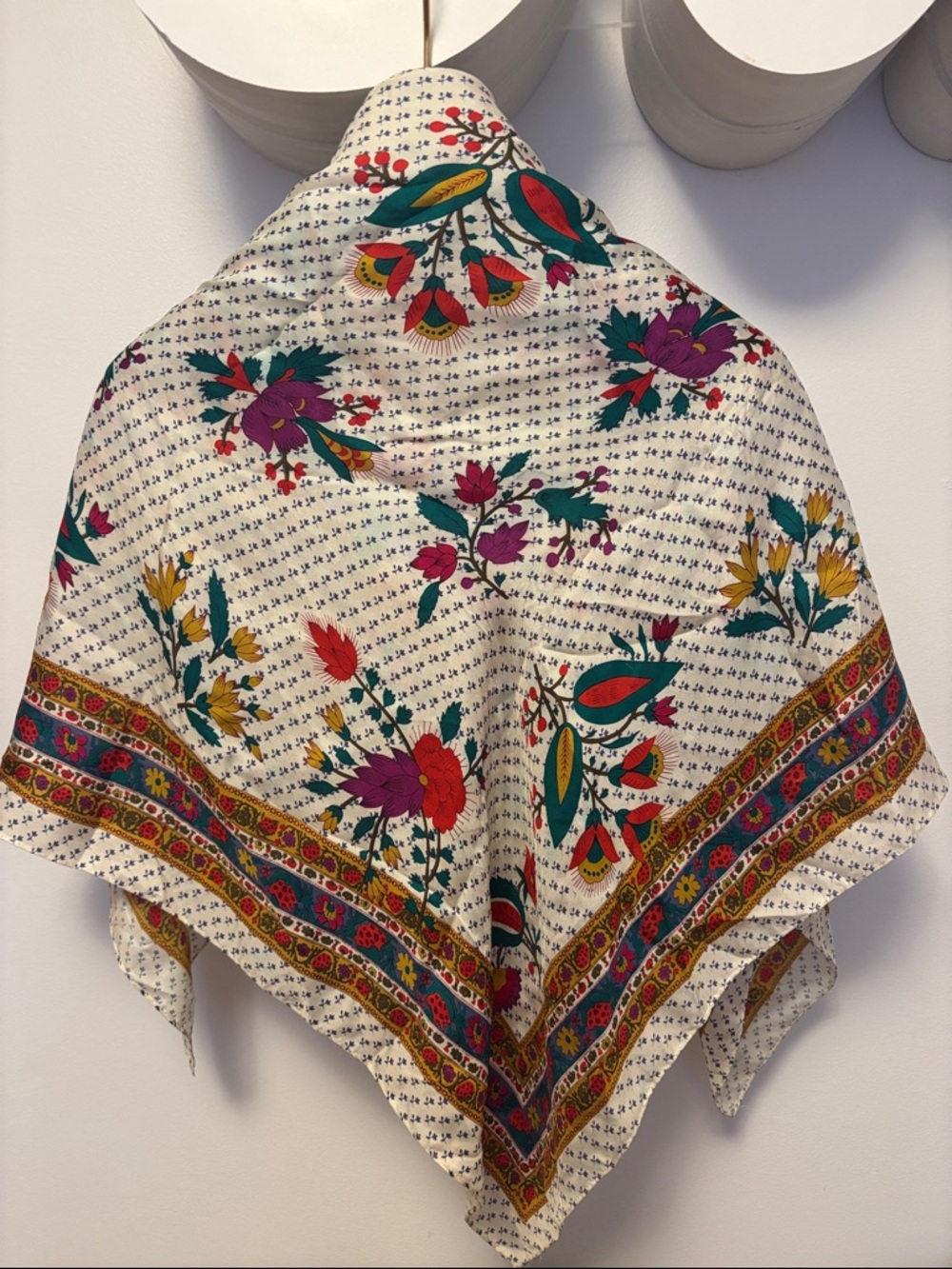 Vintage Silk Floral Multi Coloured Scarf 34 x 35 inches - Ellen Tracy